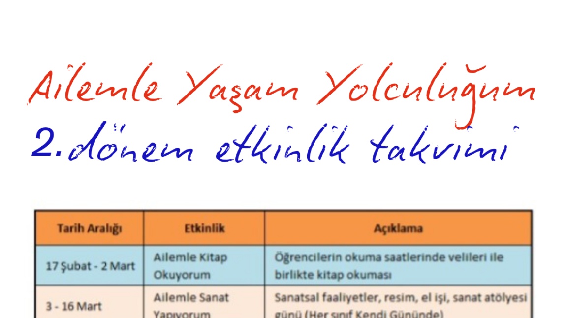 Ailemle Eğitim Yolculuğum: Etkinlik Takvimi